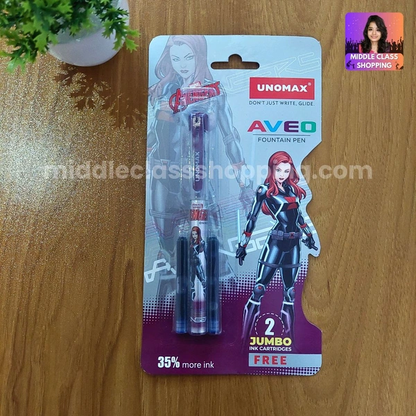 Premium Quality Unomax Black Widow Fountain Pen With  Jumpo Ink 2 Catridges MC576