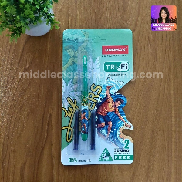 Premium Quality Unomax TriFi Sea Ride Fountain Pen With  Jumpo Ink 2 Catridges MC584