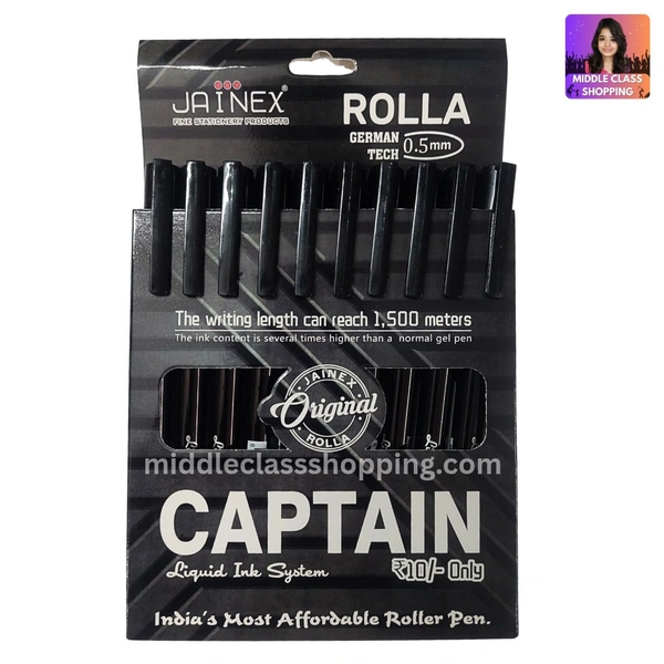 Jainex Rolla Roller Ink Pen (BLACK 10pcs) MC642