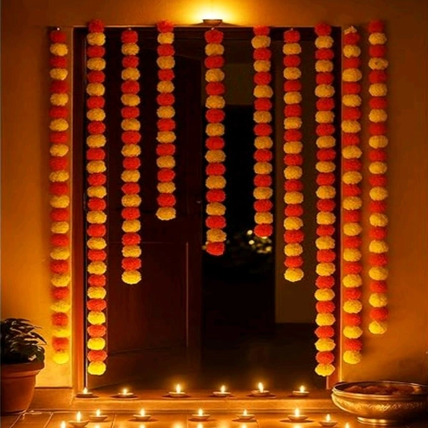 Cute Realistic Look Artificial Flower Garland Decoration For Grand Functions, Diwali Decoration, Pooja Room Decoration (ORANGE WITH YELLOW)  MC723 