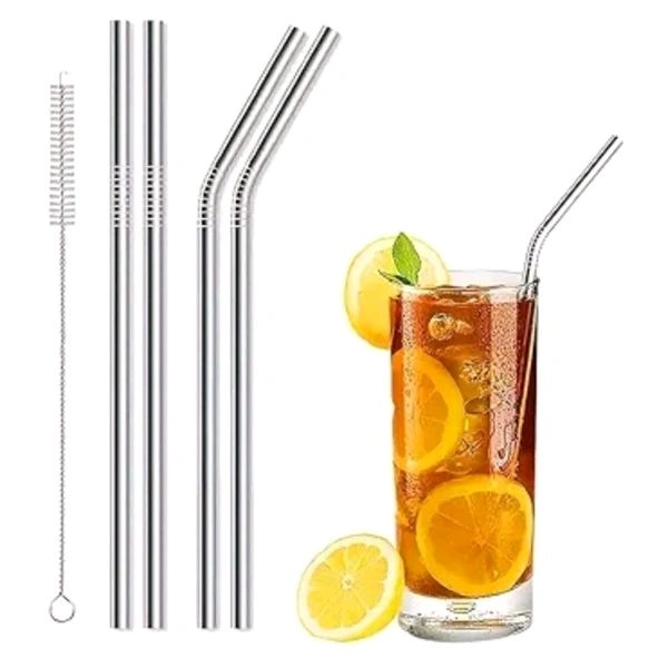 High Quality Reusable 5 in 1 Stainless Steel Straw Set With Cleaning Brush MC730
