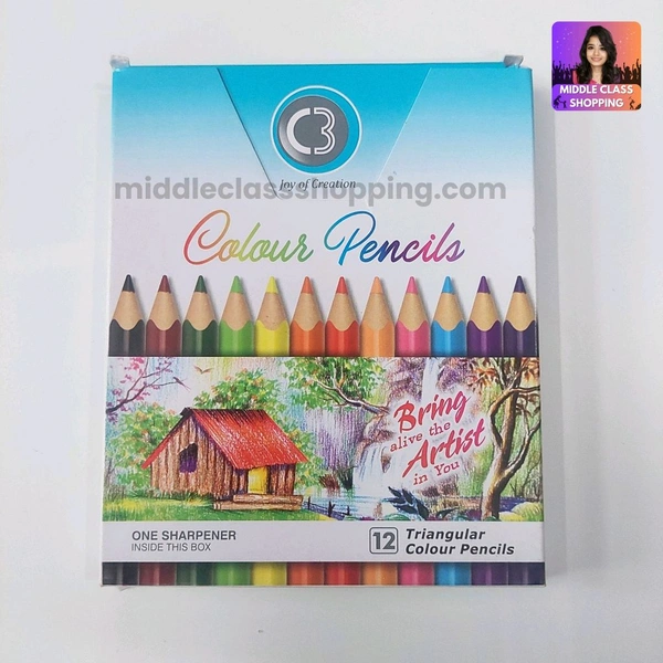 Doms Premium 12 in 1 Triangular Grip Colour Pencils With Sharpner (12 Colors) MC784