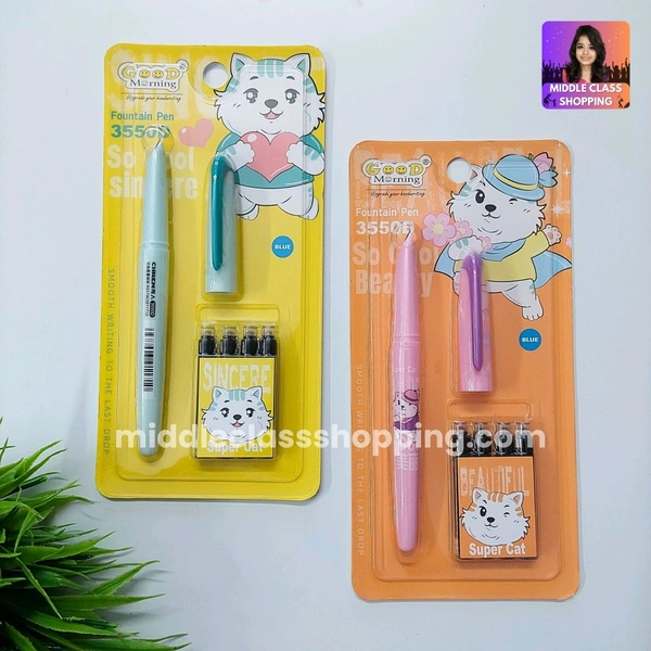 High Quality Cute Students Favourite Softy Colors Hero Pen Type Nib  Fountain Pen With  4 Long Life Catridges MC804
