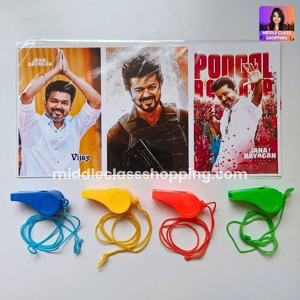 Set Of 3 Cute TVK Jananayagan Thalapathy Vijay Stickers With Whistle MC909