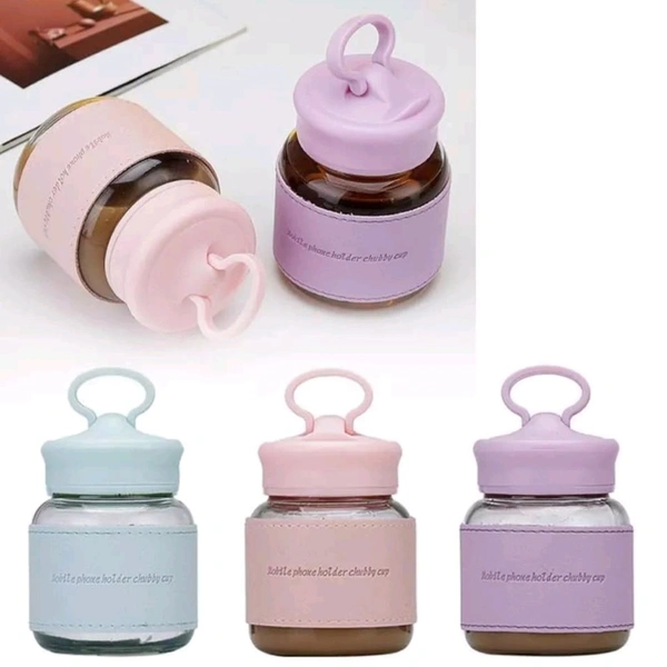 High Quality Multicolored Cute Mini Chubby Glass Bottle With Mobile Holder On Cap MC916