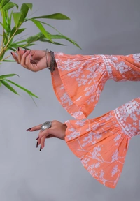 Light Orange Chikankari Mulprint Frock - Light Orange, L(40)