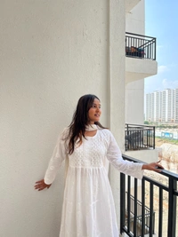 White Chikankari Mulmul Three Layer Frock - White, XL(42)