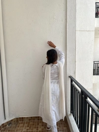 White Chikankari Mulmul Three Layer Frock - White, XL(42)