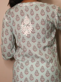 Aqua Green Chikankari Straight Long Kurti - Aqua Green, M(38)