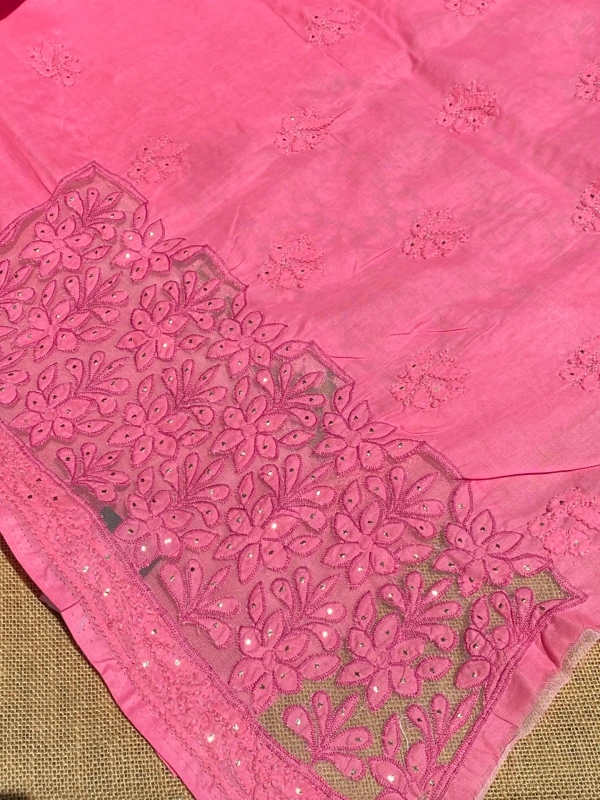 Naaz Chikankari Netpatch Unstiched Kurta - Hot Pink