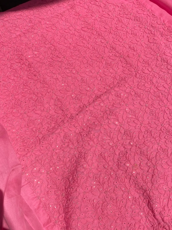 Naaz Chikankari Netpatch Unstiched Kurta - Hot Pink