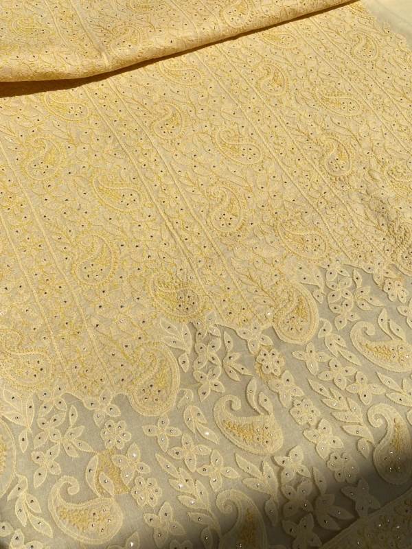 Naaz Chikankari Netpatch Unstiched Kurta - Beige