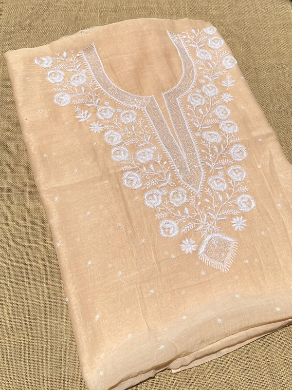Noor-e-mulmul Peach Unstitched Chikankari Set - Peach