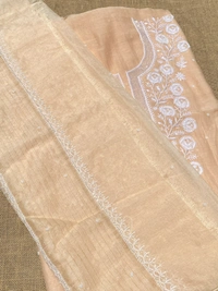 Noor-e-mulmul Peach Unstitched Chikankari Set - Peach