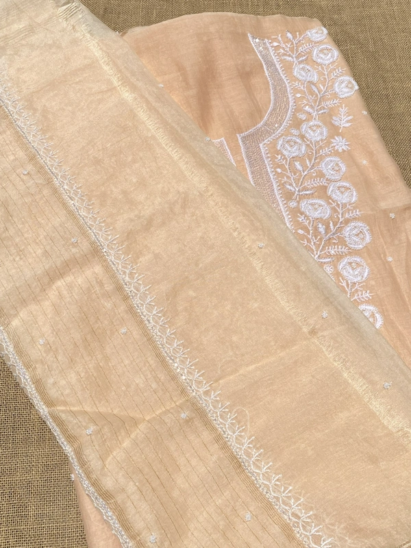 Noor-e-mulmul Peach Unstitched Chikankari Set - Peach