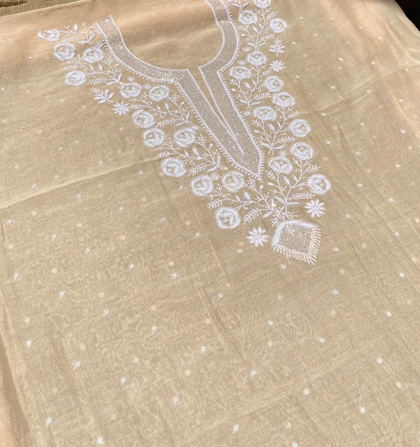 Noor-e-mulmul Peach Unstitched Chikankari Set - Peach