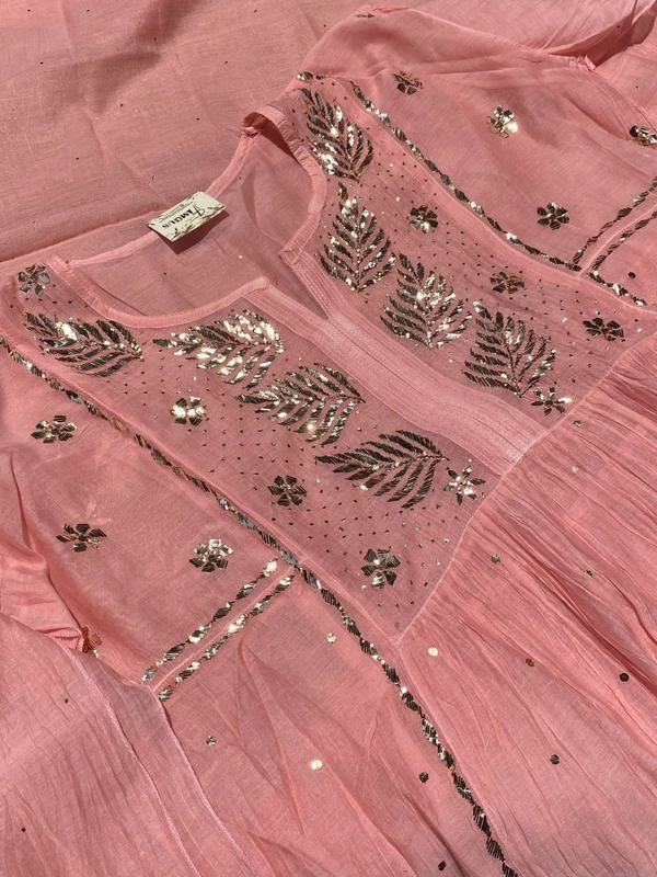 Roohani – Peach Handcrafted Mukaish Gown Set - Semi Stiched - Semi Stiched, Peach