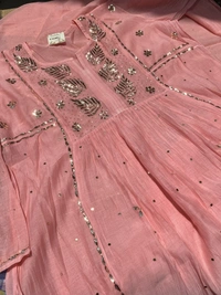 Roohani – Peach Handcrafted Mukaish Gown Set - Semi Stiched - Semi Stiched, Peach