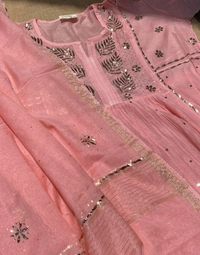 Roohani – Peach Handcrafted Mukaish Gown Set - Semi Stiched - Semi Stiched, Peach