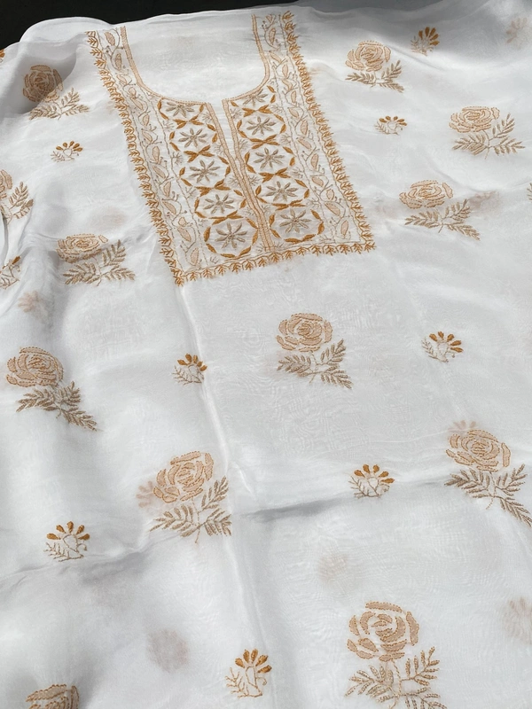 Noor-e-Rang Chikankari Unstiched Kurta Dupatta Set-Rustic Orange