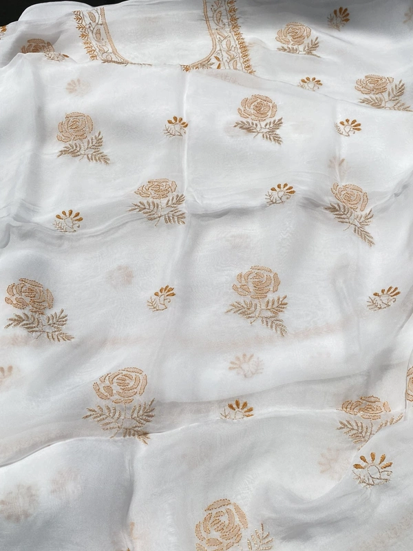 Noor-e-Rang Chikankari Unstiched Kurta Dupatta Set-Rustic Orange