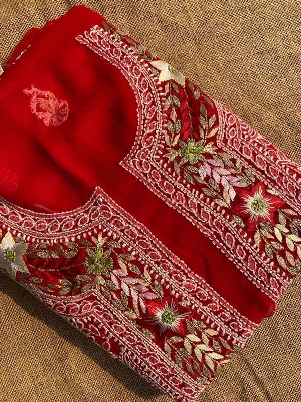 Beautiful Red Chikankari Unstiched Dress - Unstiched