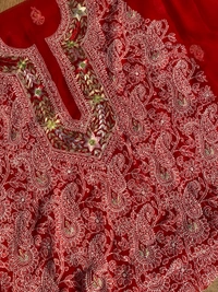 Beautiful Red Chikankari Unstiched Dress - Unstiched