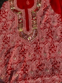 Beautiful Red Chikankari Unstiched Dress - Unstiched