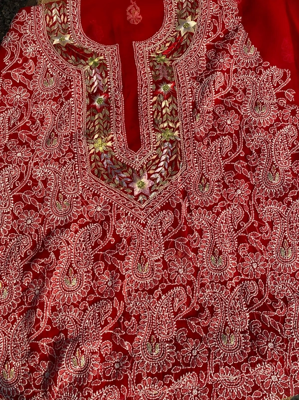 Beautiful Red Chikankari Unstiched Dress - Unstiched