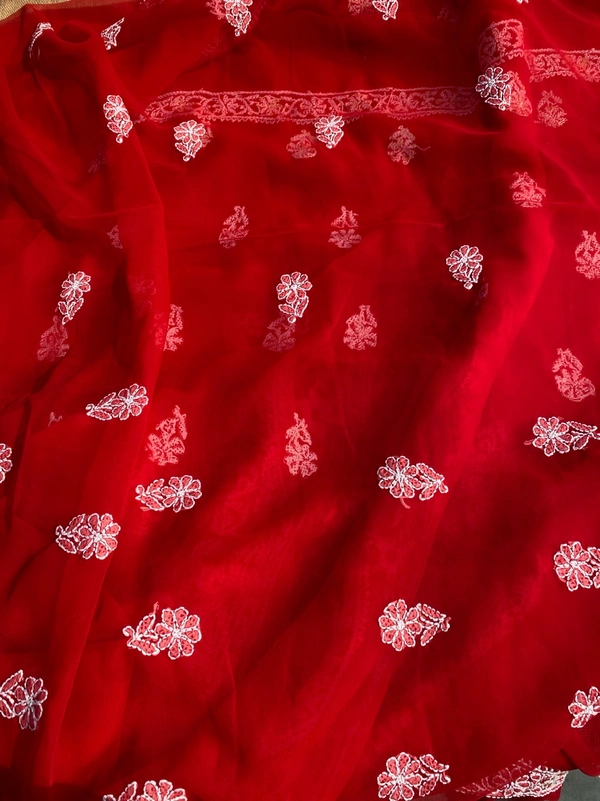 Beautiful Red Chikankari Unstiched Dress - Unstiched