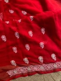 Beautiful Red Chikankari Unstiched Dress - Unstiched