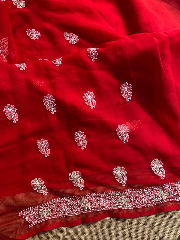 Beautiful Red Chikankari Unstiched Dress - Unstiched