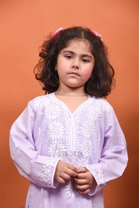 Purple Chikankari Kids Kurti Plazo Sets - Purple, 26