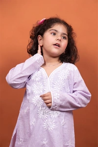 Purple Chikankari Kids Kurti Plazo Sets - Purple, 26