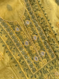 Lemon Yellow Chikankari Mulchanderi Unstiched Dress Material - Lemon Yellow, Unstiched