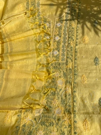 Lemon Yellow Chikankari Mulchanderi Unstiched Dress Material - Lemon Yellow, Unstiched
