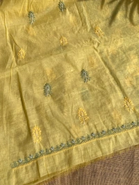 Lemon Yellow Chikankari Mulchanderi Unstiched Dress Material - Lemon Yellow, Unstiched