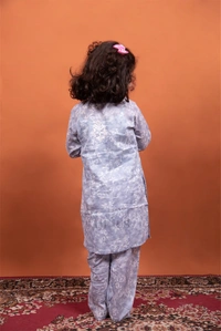 Grey Mulmul Print Chikankari Kids Dress - Grey, 32