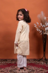 Beige Chikankari Kids Kurti Plazo Sets - Beige, 32