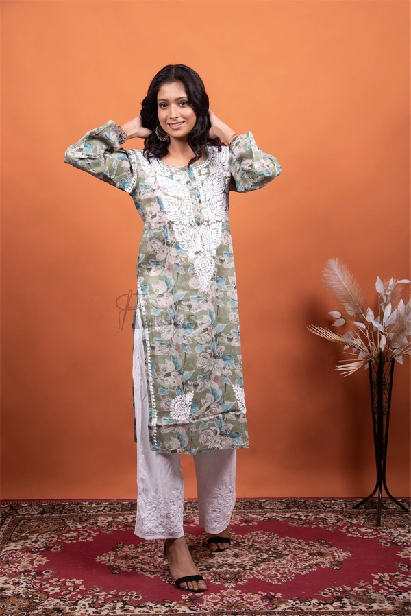 Chikankari Mulmul Print Straight Long Kurtis