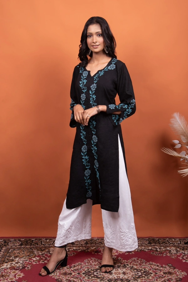 Black Chikankari Stylish Straight Long Kurti