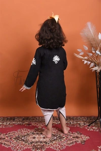 Black Chikankari Kidswear Dhoti Set - Black, 16
