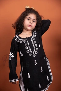 Black Chikankari Kidswear Dhoti Set - Black, 34