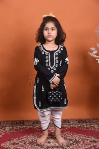 Black Chikankari Kidswear Dhoti Set - Black, 36