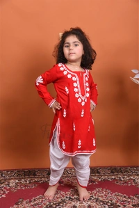 Red Chikankari Kidswear Dhoti Set - Red, 18