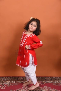 Red Chikankari Kidswear Dhoti Set - Red, 18