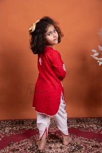 Red Chikankari Kidswear Dhoti Set - Red, 24