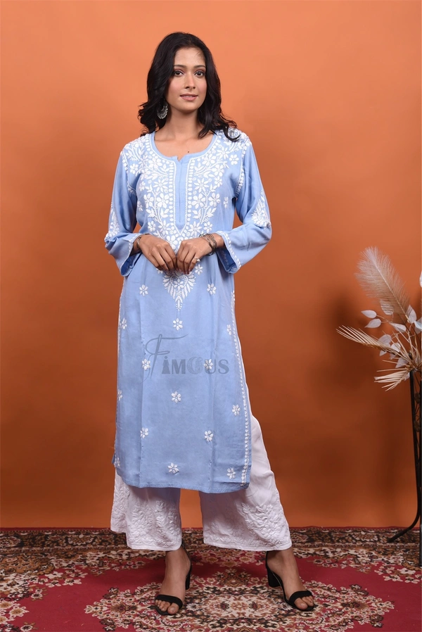 Light Blue Chikankari Reyon Kurti