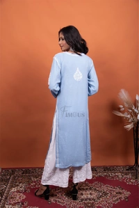 Light Blue Chikankari Reyon Kurti - Light Blue, 2XL(44)