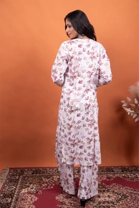 Beautiful Chikankari Mulmul Print Kurti Plazo Set - Wine Print, M(38)